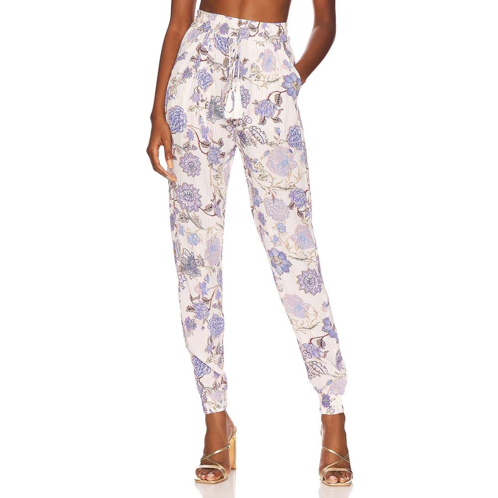 Hemant and Nandita Jogger Pants Iris Purple Ecru Floral Crepe Resort SZ S NWT